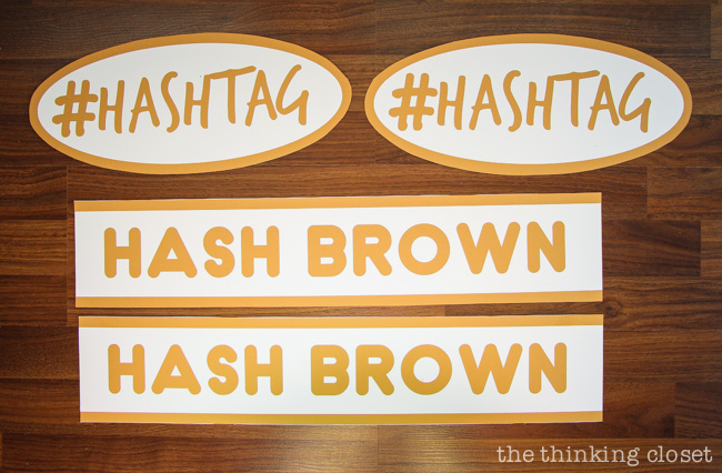 All 4 completed vinyl labels for our Punny #Hashtag Halloween Costume for Couples. Full tutorial & FREE Silhouette cut file via thinkingcloset.com All 4 completed vinyl labels for our Punny #Hashtag Halloween Costume for Couples. Full tutorial & FREE Silhouette cut file via thinkingcloset.com