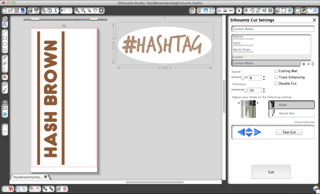 Preparing to cut my #Hashtag & Hash Brown designs on my Silhouette machine. Preparing to cut my #Hashtag & Hash Brown designs on my Silhouette machine.