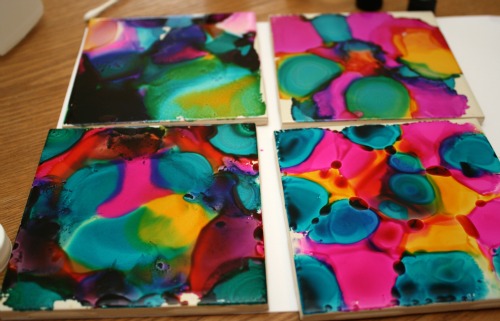 DIY Alcohol Ink Coasters by Slapdash Mom | One of a HUGE collection of DIY Drink Coasters over at thinkingcloset.com.  Such great gift ideas!