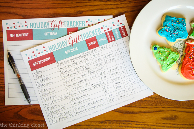Holiday Gift Tracker | Making a list and checking it twice.... It's so helpful to have a chart to help you stay organized with gift brainstorming and budget planning around the holidays! Visit thinkingcloset.com to learn how you get your hands on your own tracker!