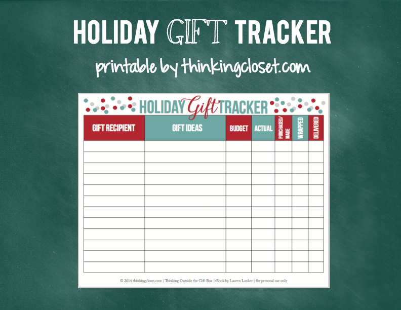 Holiday Gift Tracker | Making a list and checking it twice.... It's so helpful to have a chart to help you stay organized with gift brainstorming and budget planning around the holidays! Visit thinkingcloset.com to learn how you get your hands on your own tracker!