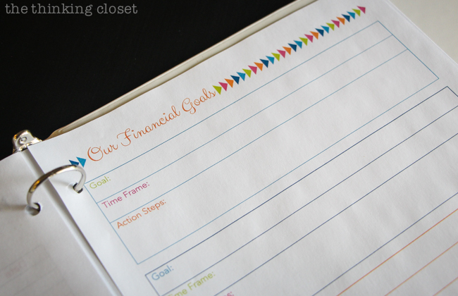 Our Budget Binder | How we're getting our financial rears in gear, plus a slew of recommended resources and printables for anyone else looking to do the same! Here's a snapshot of the printable for Our Financial Goals. via thinkingcloset.com Our Budget Binder | How we're getting our financial rears in gear, plus a slew of recommended resources and printables for anyone else looking to do the same! Here's a snapshot of the printable for Our Financial Goals. via thinkingcloset.com