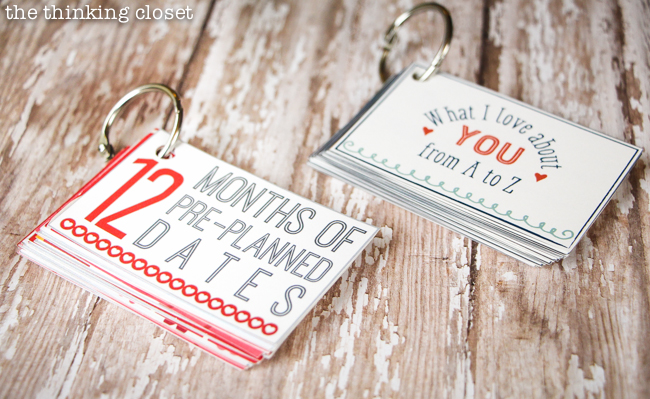 Mini-Book Madness! (The best kind.) Be sure to check out both the "What I Love About You from A to Z" mini-book and the "12 Months of Pre-Planned Dates" mini-book for some meaningful gifts that happen to be quick and easy to put together (and inexpensive!).