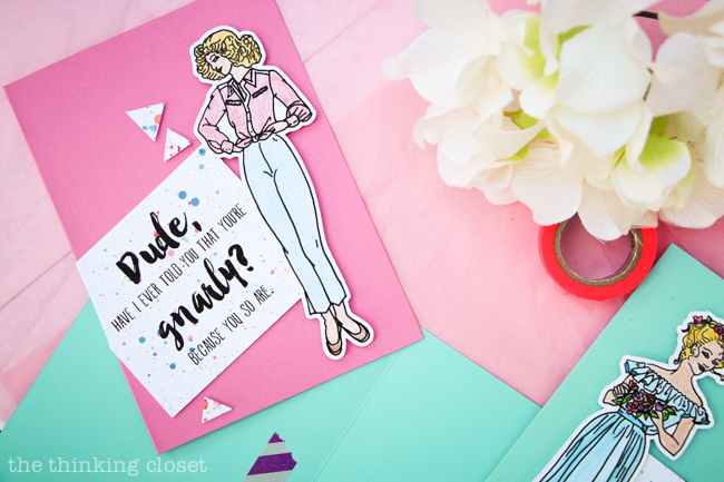 Fashion Plate Greeting Cards: A Fun Retro-Inspired Craft Project for anyone who grew up in the 1980s or 1990s - - and this step by step tutorial includes a free printable and cut file so you can make your own and relive your youth! These fab cards are guaranteed to bring a smile (and wash of nostalgia) to your recipient. Like totally! Fer sure! {Smile.} Fashion Plate Greeting Cards: A Fun Retro-Inspired Craft Project for anyone who grew up in the 1980s or 1990s - - and this step by step tutorial includes a free printable and cut file so you can make your own and relive your youth! These fab cards are guaranteed to bring a smile (and wash of nostalgia) to your recipient. Like totally! Fer sure! {Smile.}