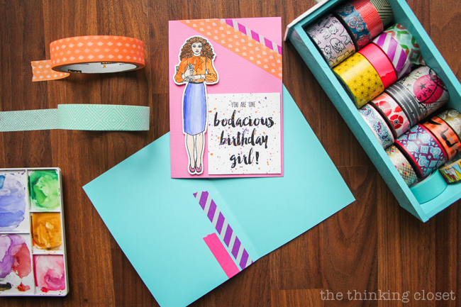 Strips of washi tape add color and whimsy to these bright n' sassy Fashion Plate Greeting Cards!