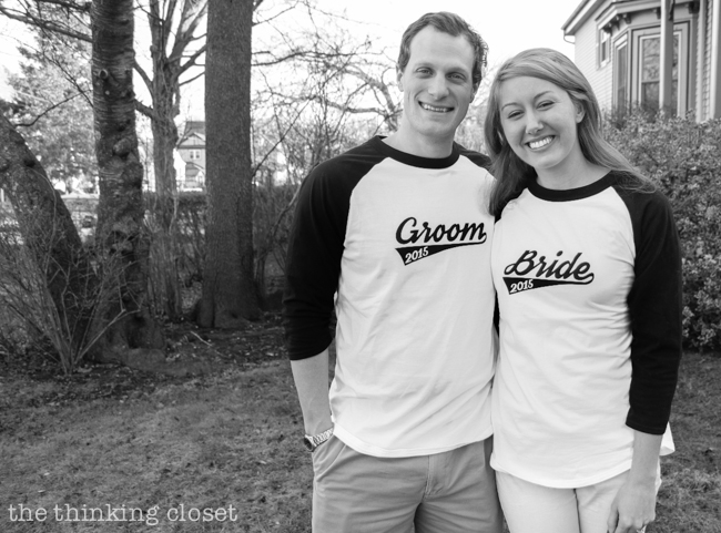 Bride & Groom Baseball T-Shirts with Free Cut File | Such a creative engagement or wedding gift idea...so fitting as two become one team! Silhouette tutorial includes FREE cut file to make this project easy peasy with a Silhouette machine and some heat transfer vinyl. So, what are you waiting for? This is a gift the recipients will treasure for always.