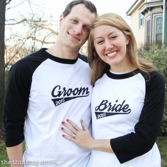 Bride & Groom Baseball T-Shirts with Free Cut File | Such a creative engagement or wedding gift idea...so fitting as two become one team! Silhouette tutorial includes FREE cut file to make this project easy peasy with a Silhouette machine and some heat transfer vinyl. So, what are you waiting for? This is a gift the recipients will treasure for always.