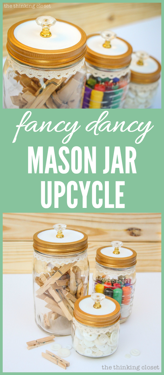 Fancy Dancy Mason Jar Upcycle for Swap It Like It's Hot!  |  Watch what happens when bloggers send each other thrifted finds and exercise their DIY powers!  I got a trinket box with pretty knobs and transformed it into pretty craft supply storage. Tutorial includes links to all of the bloggers in Swap It Like It's Hot 3.0, so check out the wealth of inspiration.  You'll never look at a thrifted find the same way again.