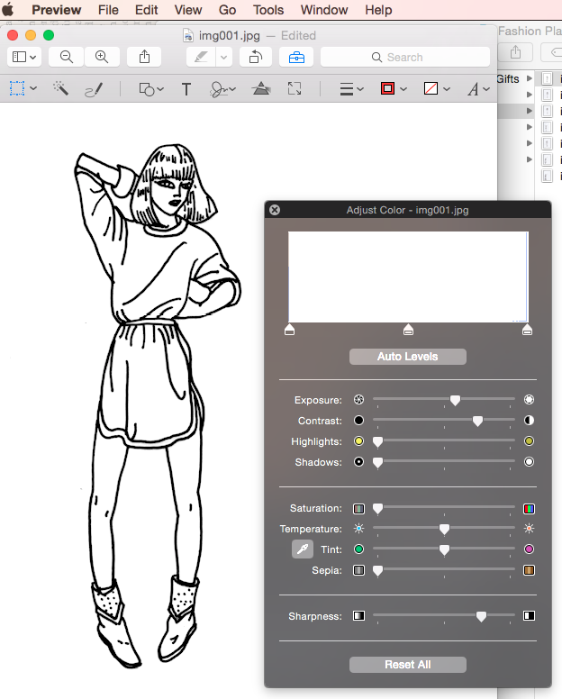 Editing the scanned designs in Mac Preview so as to create crisp lines in contrasty black-and-white. Editing the scanned designs in Mac Preview so as to create crisp lines in contrasty black-and-white.