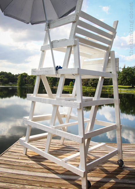 Our Dockside Lifeguard Stand, built by my handy hubby Mark after an inspirational trip to the Jersey shore!  Here's how it inspired my DIY Coastal Wood Plank Photo Backdrop