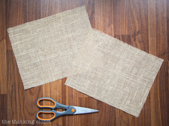 Pre-measuring and cutting my burlap squares. Pre-measuring and cutting my burlap squares.