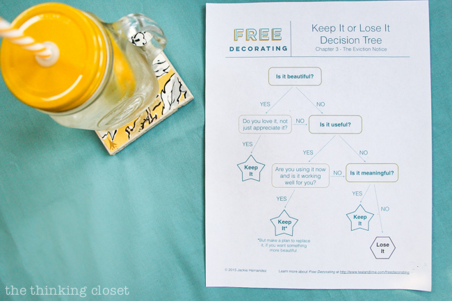 "Should It Stay or Should It Go?" A Decor Date | The inspiration behind our "decor date" was this nifty printable DECISION TREE from the book Free Decorating. It made what could have been an overwhelming process of cataloging our decor, one that was actually FUN. Download the free printable at thinkingcloset.com! "Should It Stay or Should It Go?" A Decor Date | The inspiration behind our "decor date" was this nifty printable DECISION TREE from the book Free Decorating. It made what could have been an overwhelming process of cataloging our decor, one that was actually FUN. Download the free printable at thinkingcloset.com!