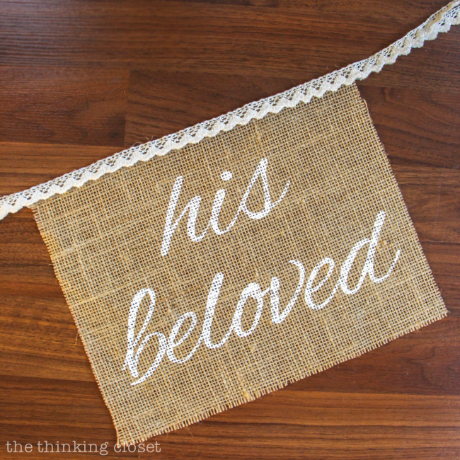 DIY Burlap Chair Signs for the Bride & Groom | Step by step freezer paper stenciling tutorial including FREE Silhouette cut file! These "his beloved" and "her beloved" chair banners are the perfect addition to a rustic wedding! DIY Burlap Chair Signs for the Bride & Groom | Step by step freezer paper stenciling tutorial including FREE Silhouette cut file! These "his beloved" and "her beloved" chair banners are the perfect addition to a rustic wedding!