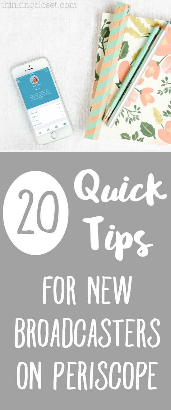 20 Quick Tips for NEW Broadcasters on Periscope, otherwise known as "Everything I Learned in My First Week of Broadcasts!"  I'll share technical tips I wish I had known starting off as well as some inspiration to help you overcome that hurdle of your first scope. You can do it!