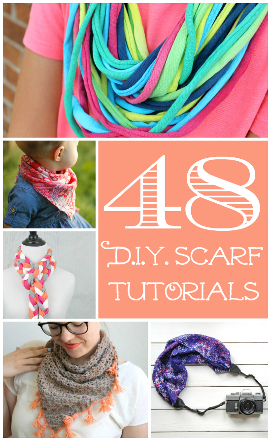 Thanks to Scarf Week 2015, here's a collection of 48 inspirational scarf tutorials and refashion ideas by 29 different bloggers.  You'll find everything from t-shirt scarves to dyed, painted, and stamped scarves to scarves for sewists to knitted and crocheted scarves to scarf refashions and upcycles!  Scarves are going to quickly become your new favorite accessory!  So dive right in!