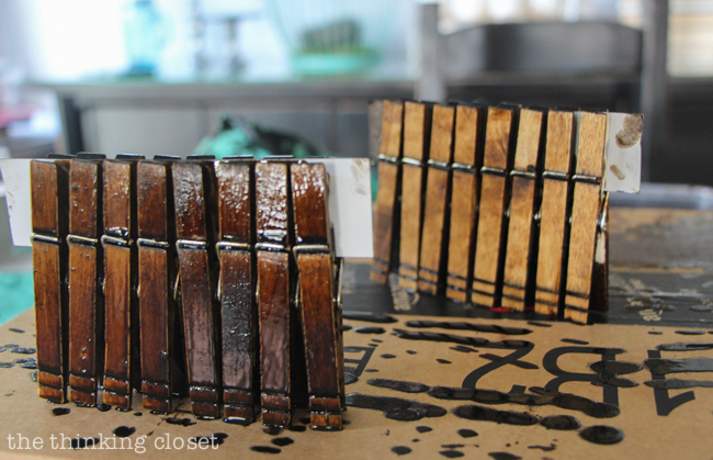 DIY Rustic Vintage Clothespin Place Card Holders | Love that can save on cost, but not scrimp on beauty with these gems! Here's a comparison of the wipe-away method and the drip-dry method for staining them...a variety is great! DIY Rustic Vintage Clothespin Place Card Holders | Love that can save on cost, but not scrimp on beauty with these gems! Here's a comparison of the wipe-away method and the drip-dry method for staining them...a variety is great!