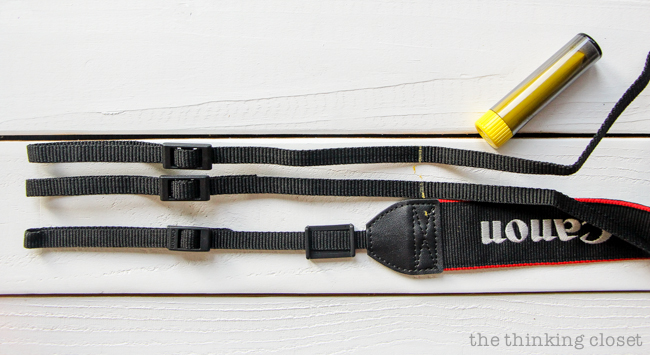 Prepping the nylon webbing connectors! Just another step in the DIY Scarf Camera Strap Tutorial: Upcycle a scarf into a snazzy camera strap that will quickly become your new favorite accessory. This sewing tutorial will walk you through each step of the fun refashion. Happy Scarf Week 2015! Prepping the nylon webbing connectors! Just another step in the DIY Scarf Camera Strap Tutorial: Upcycle a scarf into a snazzy camera strap that will quickly become your new favorite accessory. This sewing tutorial will walk you through each step of the fun refashion. Happy Scarf Week 2015!
