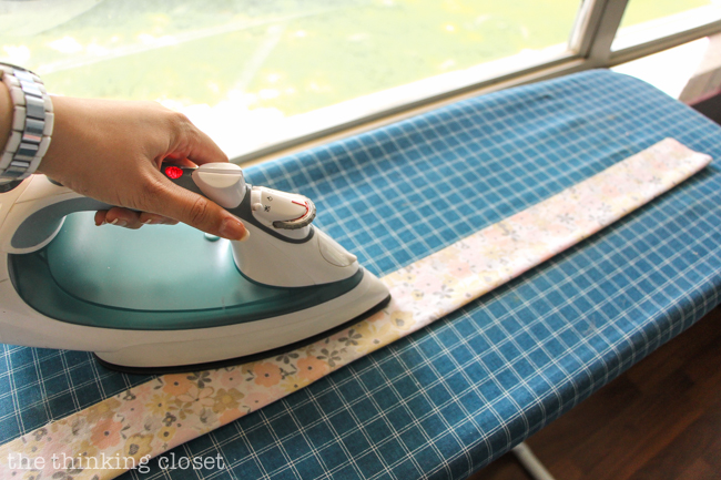 Pressing fabric in order to create your very own DIY Wire Head Scarf. Another inspirational tutorial from Scarf Week 2015. Such a fun beginner sewing tutorial!