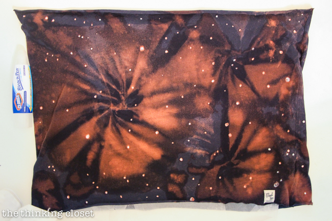Adding stars to your galaxies with a bleach pen, step 6 in the process of creating your DIY Galaxy Print Infinity Scarf--just another fun t-shirt upcycle during Scarf Week 2015!