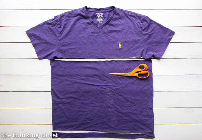 Pre-cutting your old t-shirt, step 2 in the process of creating your DIY Galaxy Print Infinity Scarf--just another fun t-shirt upcycle during Scarf Week 2015! Pre-cutting your old t-shirt, step 2 in the process of creating your DIY Galaxy Print Infinity Scarf--just another fun t-shirt upcycle during Scarf Week 2015!