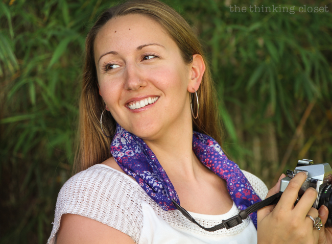 DIY Scarf Camera Strap Tutorial: Upcycle a scarf into a snazzy camera strap that will quickly become your new favorite accessory. This sewing tutorial will walk you through each step of the fun refashion. Happy Scarf Week 2015!