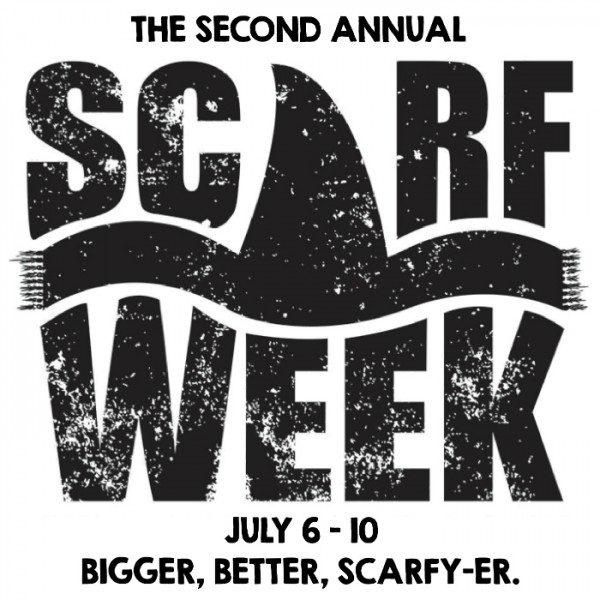 Welcome to Scarf Week 2015! Bigger, better, scarfy-er. July 6 - 10, 2015. We've got t-shirt scarves, dyed-painted-stamped scarves, scarves for sewists, knitted & crocheted scarves, and scarf re-fashions! It's going to be a killer week of inspiration, no fish-bones about it.