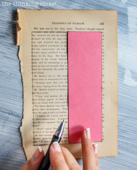 DIY Bookmark Wedding Favors - - perfect for the book-lovin' bride and groom! And you can't beat a price-point of 50 cents per bookmark! Time to cut out the book page rectangles using a cardstock template!