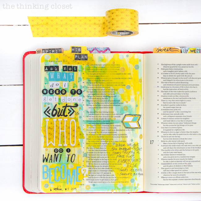 My 20 Favorite Journaling Bible Supplies | A strip of washi tape can no only help adhere a tap to the top of the page, but it can provide a playful backdrop to the rest of my design!