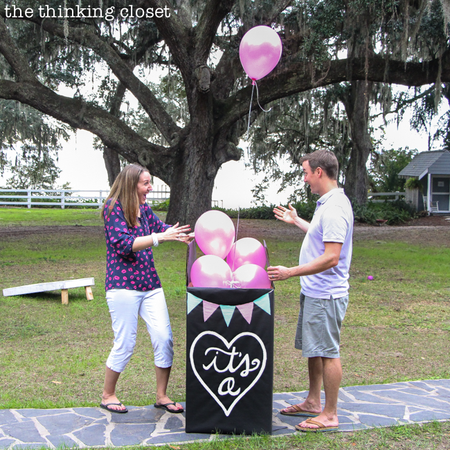 "It's a...GIRL!" Our Balloons-in-a-Box Gender Reveal! How we pulled it off, tips we'd offer, and way more details that you ever wanted to know. {Tee hee.}