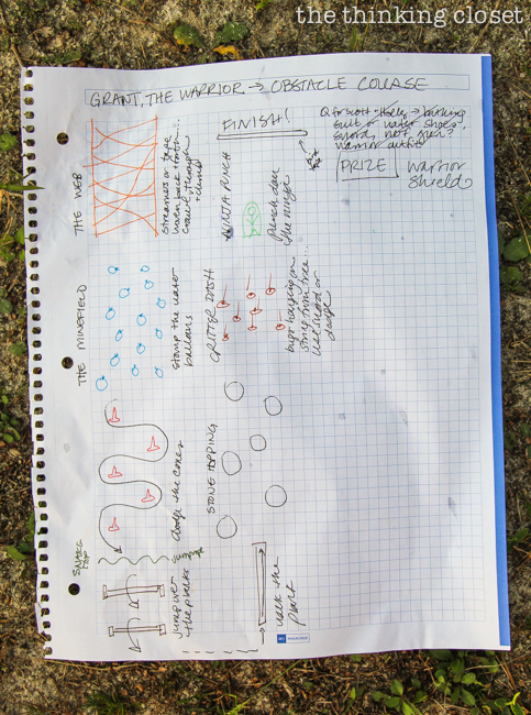 "Warrior Dash" Toddler Obstacle Course: Video Demo | TIP: Pre-plot your obstacle course on paper so you know which supplies to secure and how to space out your different obstacles!