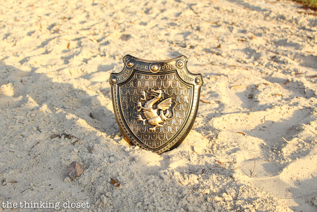 "The Warrior Dash" Toddler Obstacle Course Gift Idea: Video Demo | And the prize? A golden shield. Look how she glistens in the afternoon sun!