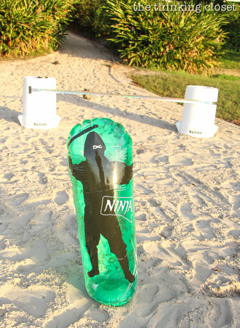 "The Warrior Dash" Toddler Obstacle Course Gift Idea: Video Demo | Obstacle #7: Ninja Battle! Supplies: inflatable ninja weighted down with water and warrior sword! Take that!
