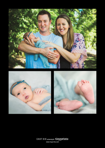 Newborn Birth Announcement with Tiny Prints | Here's the back of our announcement...a trio of photos from Juniper's Newborn Photography Session.