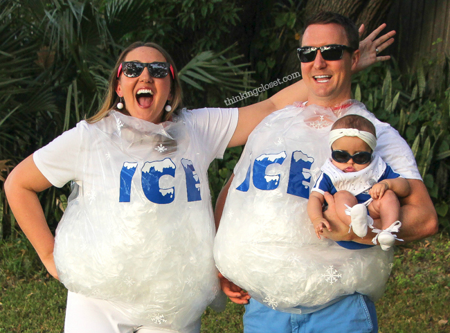 "Ice Ice Baby" Punny Halloween Costume for a Family of 3! The step by step DIY tutorial for how we created our creative punny Halloween costumes...plus plenty of hilarious outtakes from our 5th annual photo shoot!