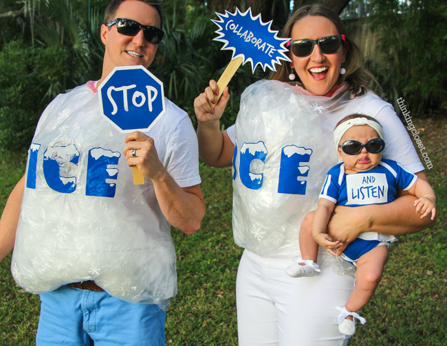 "Ice Ice Baby"... plus clever costumes from all 9 years of Lanker Family Punny Halloween Costume History. Most epic and hilarious family costume round-up ever (especially for lovers of visual humor and dad jokes and all the puns) via thinkingcloset.com