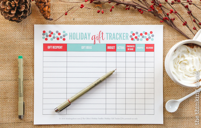 The Gifter's Holiday Toolkit: 5 Day Challenge! FREE printable worksheets and email inspiration designed to set you up for a season of stress free, joy-filled giving. Here's a sneak peek at day 3: Holiday Gift Tracker.