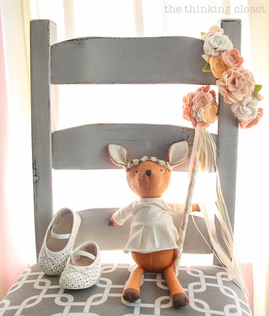 The flower crown and wand that inspired it all! A Blooming First Birthday Bash, inspired by spring flowers in pink, blush, and white. DIY party ideas for a woodland floral-themed celebration, spring fling, or botanical garden party!
