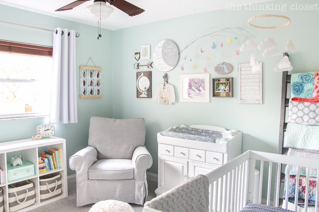 "Little Adventurer" Nursery Tour | An inspirational space with vintage-modern furniture, travel-themed decor, and a gender-neutral color palette of mint, gray, and white. Such a FUN tour with creative ideas galore!