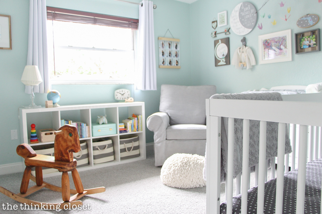"Little Adventurer" Nursery Tour | An inspirational space with vintage-modern furniture, travel-themed decor, and a gender-neutral color palette of mint, gray, and white.