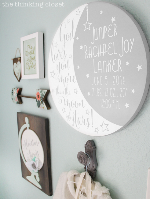 "Little Adventurer" Nursery Tour | An inspirational space with vintage-modern furniture, travel-themed decor, and a gender-neutral color palette of mint, gray, and white. This gallery wall is SO inspiring! I love the eclectic mix of DIY pieces, custom art, and vintage treasures.