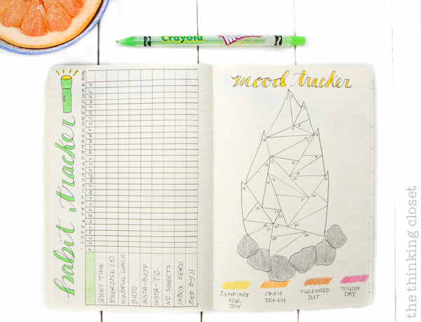 "Plan With Me" VIDEO: how to set up your bullet journal spreads for a productive new month using a camper adventure theme. Inspiration for your monthly log, monthly task list, habit tracker, mood tracker, gratitude log, weekly log, and dailies!