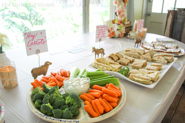 How to host an "Anne of Green Gables" or "Anne with an E" themed birthday party with food, decor, activities, and games for the whole family! | How 'bout a spread of vegetables along with Gilbert's infamous "Hey Carrots!" greeting.