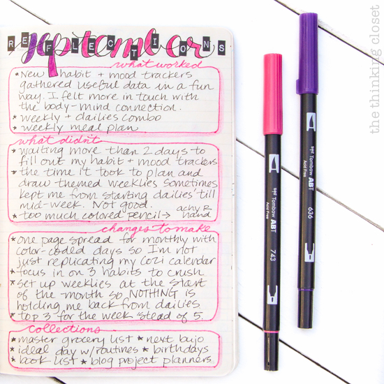 September Reflections: Looking back on the last month in my bullet journal and what worked, what didn't, what changes to make, and collections to add. The review process proved to be extremely helpful in setting up my next month's spreads!