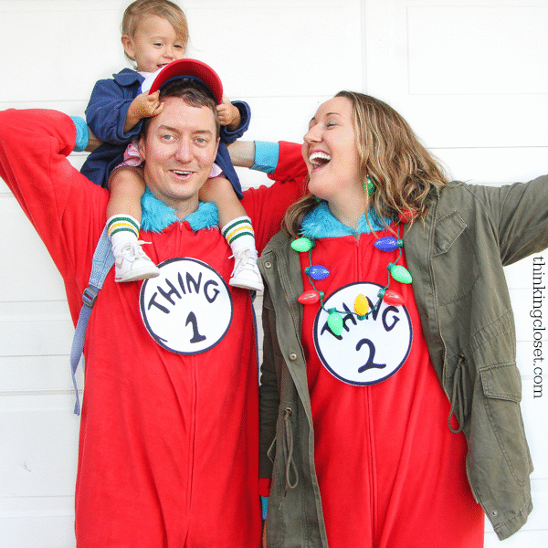 "Stranger Things" & "Eleven" Punny Halloween Costume for a Family of 3 with a baby or toddler! Here's the inside scoop for how we pulled together our creative punny Halloween costumes featuring 011, Dustin, & Joyce Byers...including a D.I.Y. tutorial for making Eleven's iconic tube socks in baby size. Also, check out our punny Halloween costumes from the past 5 years! So many great last-minute costumes in this mix.