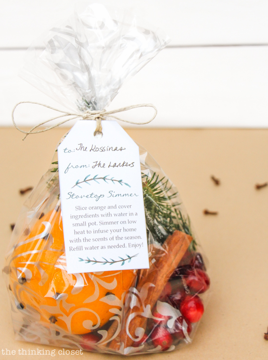 Stovetop Simmer Satchels & FREE Custom Gift Tag | Evidence that inexpensive and last-minute gifts can be meaningful! Here's everything you need from supplies to assembly instructions to the adorable holiday gifts tags with instructions for the recipient (yep, they're FREE). If Christmas had a scent, this would be it! Yum yum yum.