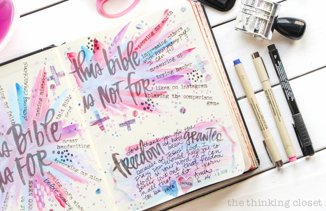 Permission Pages: Journaling Bible Process Video | Here's a glimpse at the NEW Permission Pages Digital Devotional Kit by Lauren Lanker in action! Designed to support you in creating your own set of permission pages where you can boldly declare what "This Bible is for" (asking questions and making mistakes) and what "This Bible is not for" (proving my worth or giving in to fear). Be inspired!