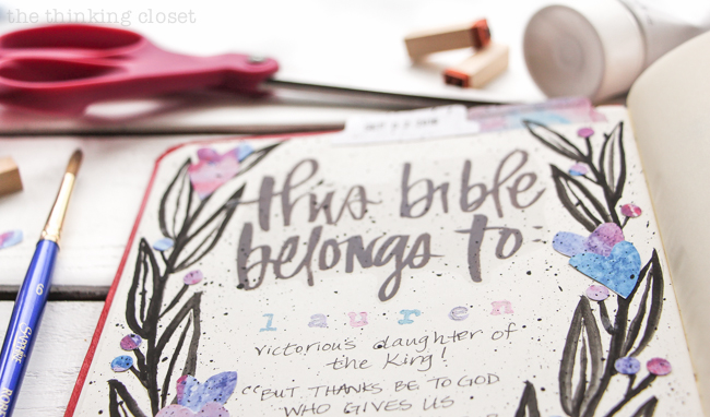 This Bible Belongs To: Journaling Bible Process Video | How to use the Permission Pages Devotional Kit to create a "This Bible Belongs To" page in the front of your Bible that says so much more than just your name. But speaks to your identity in Christ! When we remember who we are because of who God is, all our fears about "messing up" a page in our new Journaling Bible fade away. Great for beginners!