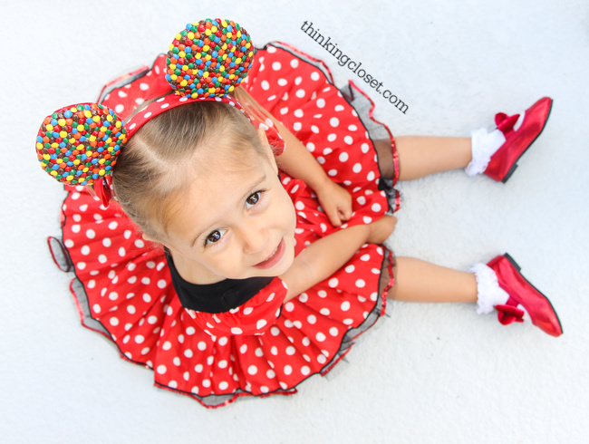 "Minnie M & M" Punny Halloween Costume Idea for a little girl, toddler, or baby...plus Disney-themed punny Halloween costumes for the parents! Check out the full post for the whole knee-slapping run-down!
