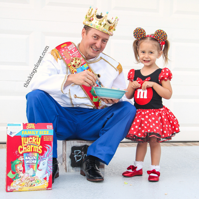 Disney-Themed Punny Halloween Costume for a Family of 3! Introducing "Prince Charm-ing," "Taco Belle," and their "Minnie M & M." Here's the inside scoop for how we pulled together our seventh annual creative punny Halloween costumes...including step by step tutorials for the do-able DIY elements. Also, check out our punny Halloween costumes from the past 6 years! So many knee-slapping costume ideas in this mix.
