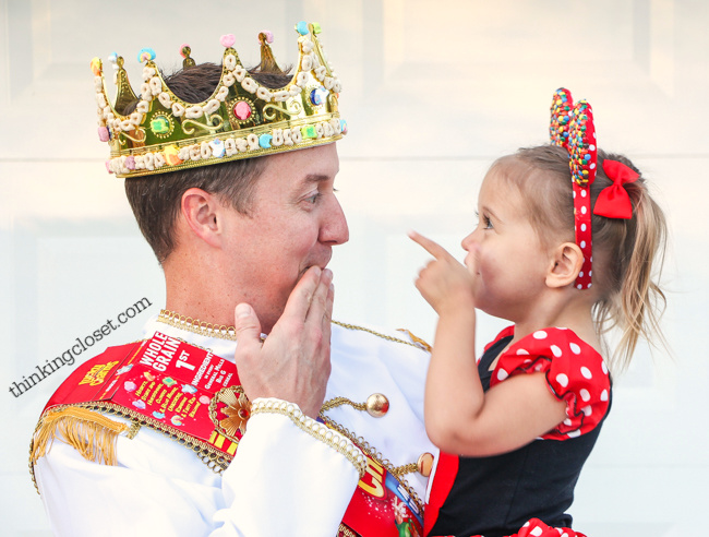 Disney-Themed Punny Halloween Costume for a Family of 3! Introducing "Prince Charm-ing," "Taco Belle," and their "Minnie M & M." Here's the inside scoop for how we pulled together our seventh annual creative punny Halloween costumes...including step by step tutorials for the do-able DIY elements. Also, check out our punny Halloween costumes from the past 6 years! So many knee-slapping costume ideas in this mix.
